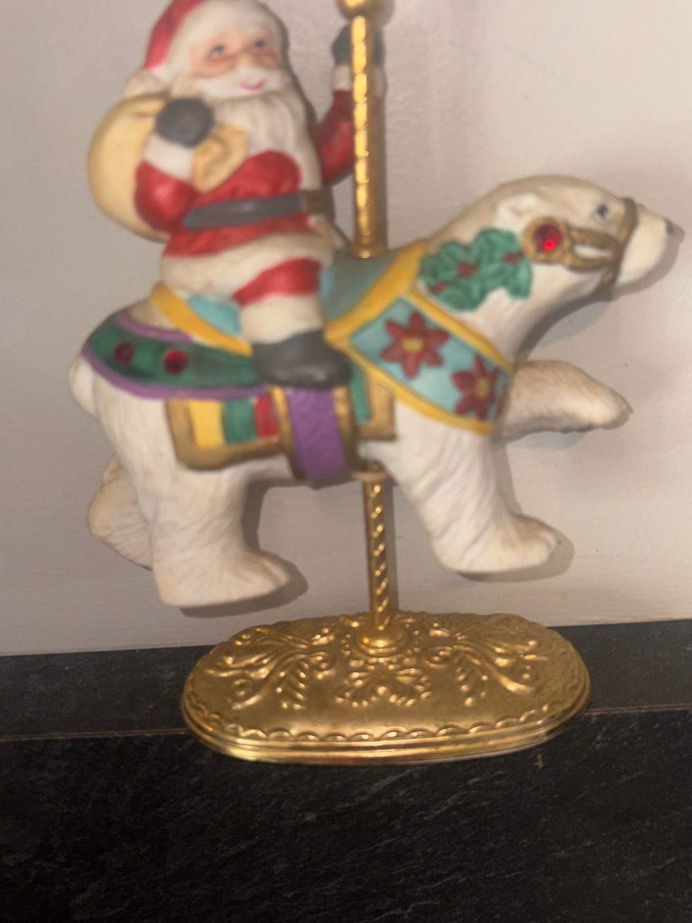 Scarborough folk Holiday Santa on Polar Bear Carousel 24k gold plated